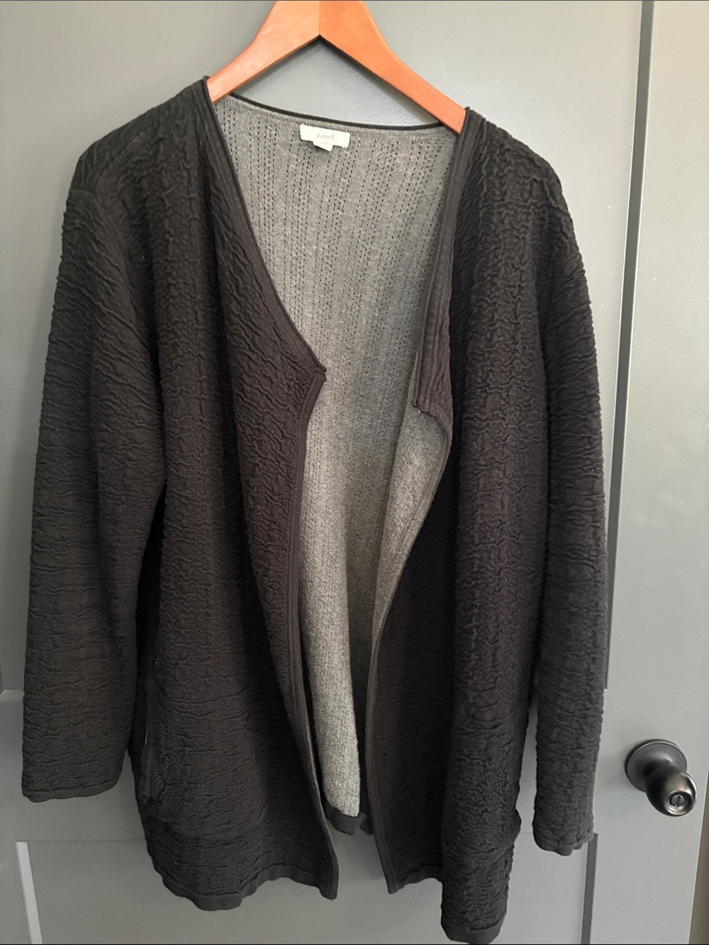 J. Jill Black Textured Open-Front Cardigan
